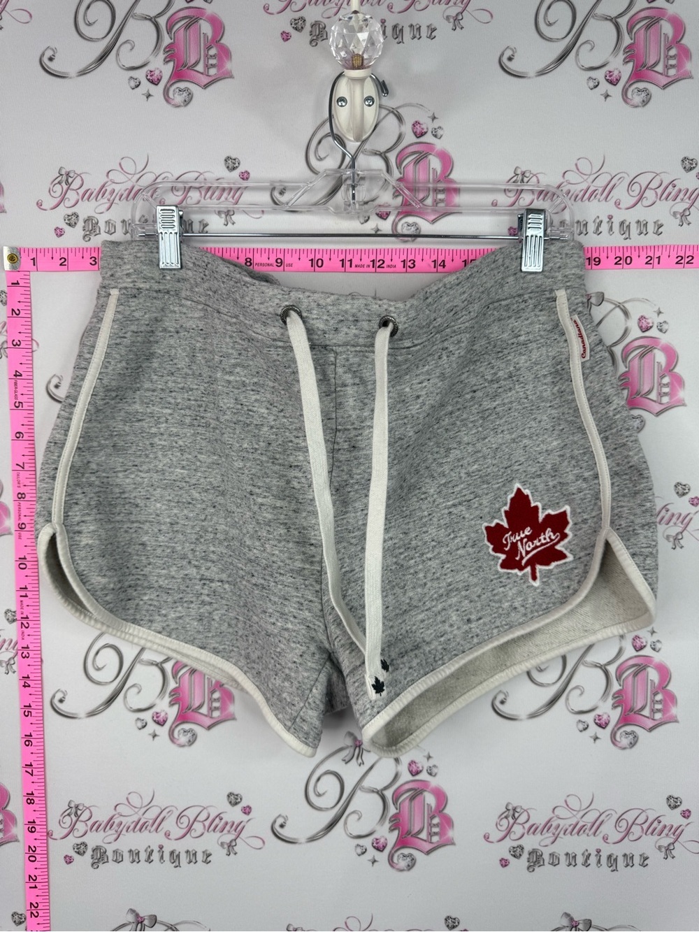 Canadiana shorts Grey Athletic Drawstring Shorts with Red Maple Patch